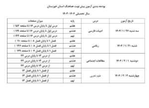 برنامه امتحانات هماهنگ پیش نوبت دوم استانی دوره متوسطه اول